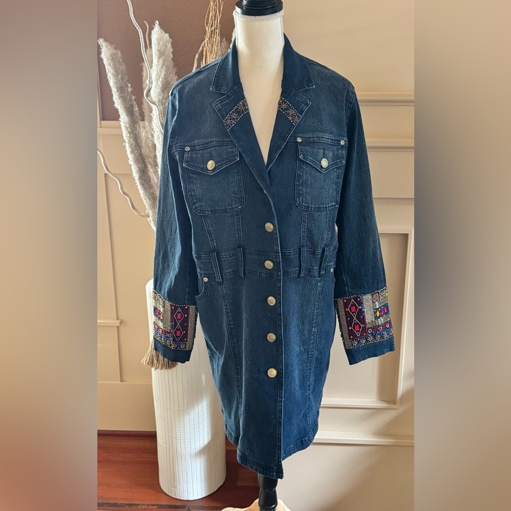 Diane Gilman Dark Denim Jacket with Embellishments Size Medium